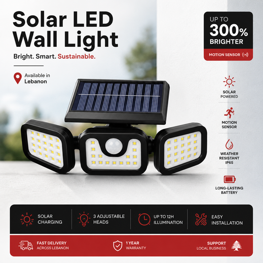 ‫كشّاف LED شمسي بمحسّس حركة — ضوّ بلا كهربا وبلا موتور‬ ‫‬